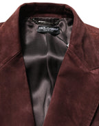 Dolce & Gabbana Brown Lamb Leather Double Breasted Jacket