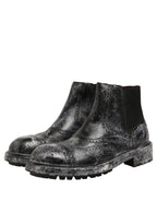 Dolce & Gabbana Black Gray Leather Ankle Chelsea Boots Shoes
