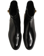 Dolce & Gabbana Black Leather Buckle Mid Calf Boots Shoes