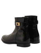 Dolce & Gabbana Black Leather Buckle Mid Calf Boots Shoes