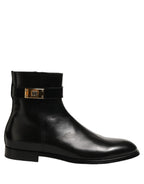 Dolce & Gabbana Black Leather Buckle Mid Calf Boots Shoes