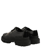 Dolce & Gabbana Black Calfskin Leather Trekking Derby Shoes