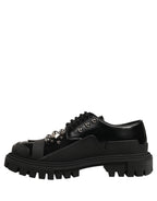 Dolce & Gabbana Black Calfskin Leather Trekking Derby Shoes