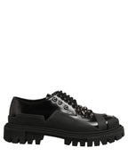 Dolce & Gabbana Black Calfskin Leather Trekking Derby Shoes