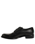 Dolce & Gabbana Black Calfskin Leather Derby Men Dress Shoes