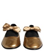 Dolce & Gabbana Metallic Gold Leather Flats Loafers Shoes