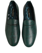Dolce & Gabbana Dark Green Embossed Leather Loafers Shoes