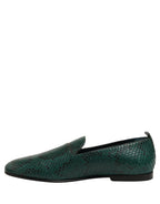 Dolce & Gabbana Dark Green Embossed Leather Loafers Shoes