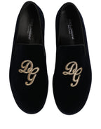 Dolce & Gabbana Black Suede DG Logo Slippers Men Loafers Shoes