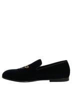 Dolce & Gabbana Black Suede DG Logo Slippers Men Loafers Shoes