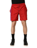 Dolce & Gabbana Red Polyester Drawstring Beach Shorts Swimwear