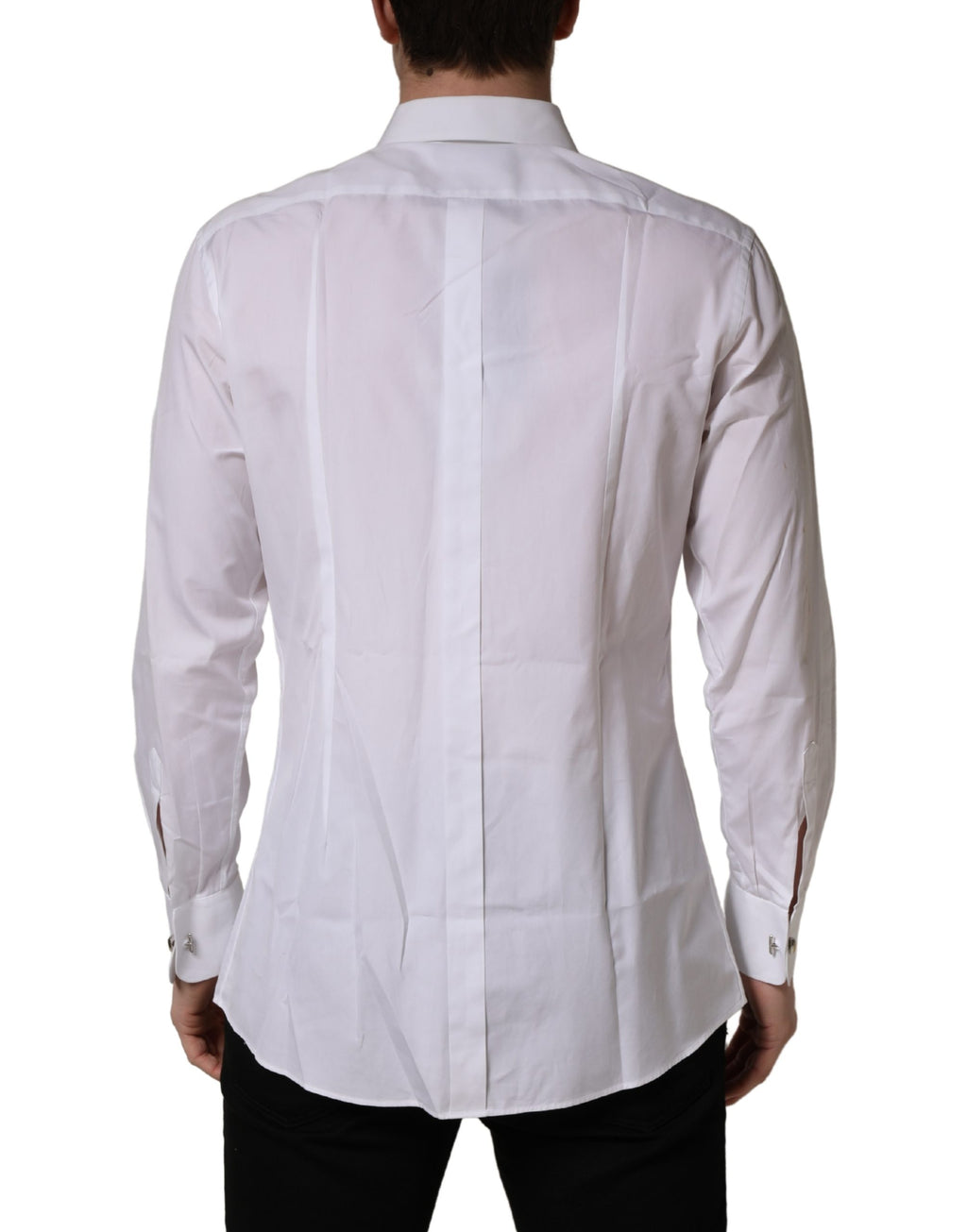 Dolce & Gabbana White Cotton Collared Bib GOLD Dress Shirt