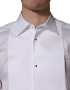 Dolce & Gabbana White Cotton Collared Bib GOLD Dress Shirt