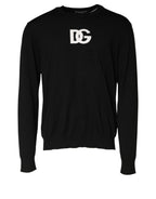 Dolce & Gabbana Black Wool DG Logo Men Crew Neck Sweater
