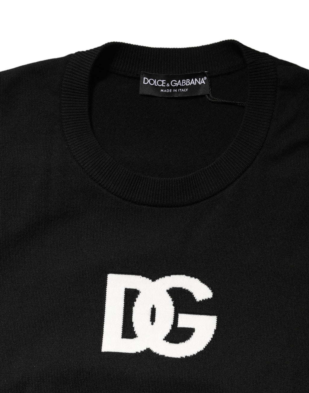 Dolce & Gabbana Black Wool DG Logo Men Crew Neck Sweater