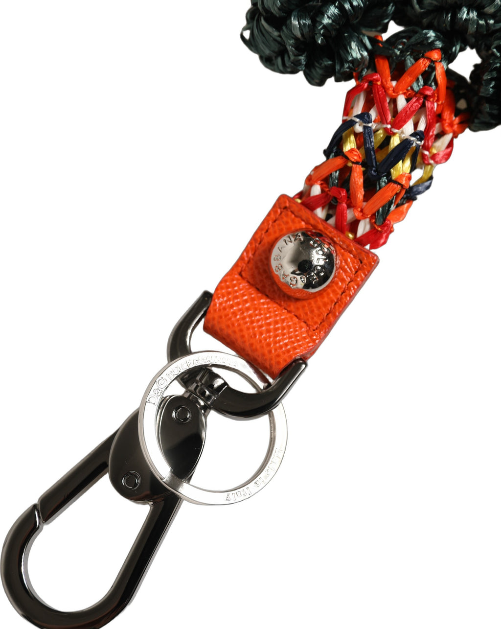 Dolce & Gabbana Multicolor Raffia Leather Clasp Finder Chain Keyring