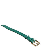 Dolce & Gabbana Green Embossed Leather Gold Buckle Belt Strap Bracelet