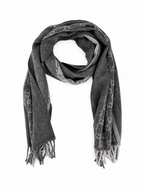 Gucci Monogram Charcoal Grey Cashmere & Wool Scarf with Fringe