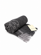 Gucci Monogram Charcoal Grey Cashmere & Wool Scarf with Fringe