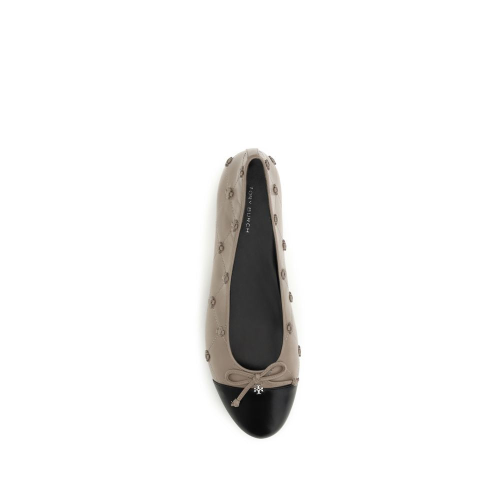 Tory Burch Beige Calf Leather Bos Taurus Ballet Flats