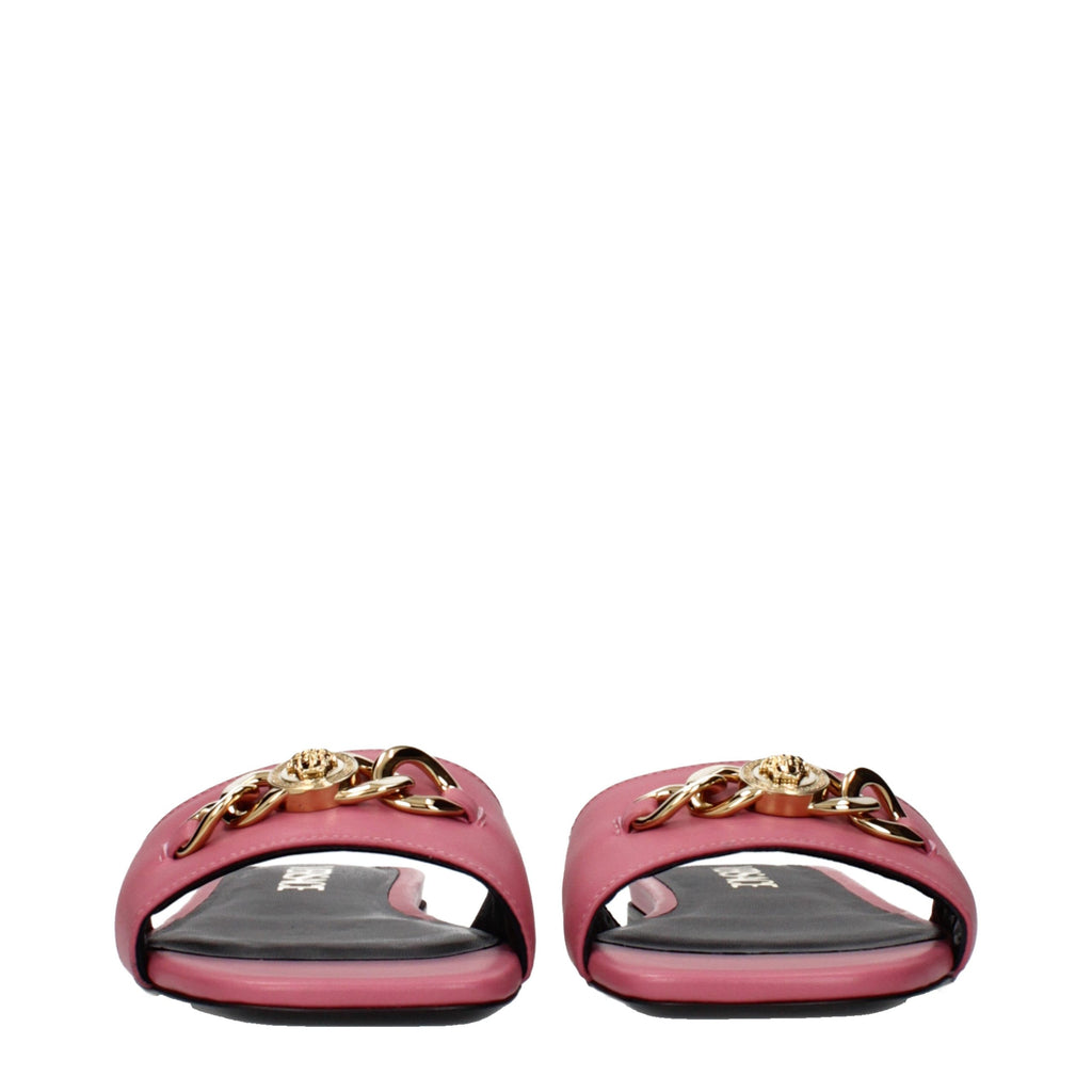 Versace Pink Leather Slippers
