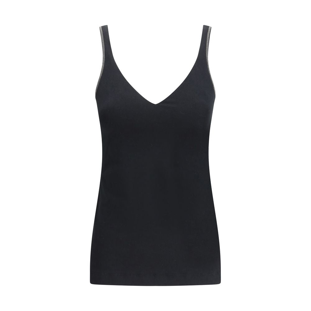 Brunello Cucinelli Black Cotton Sleeveles T-Shirt