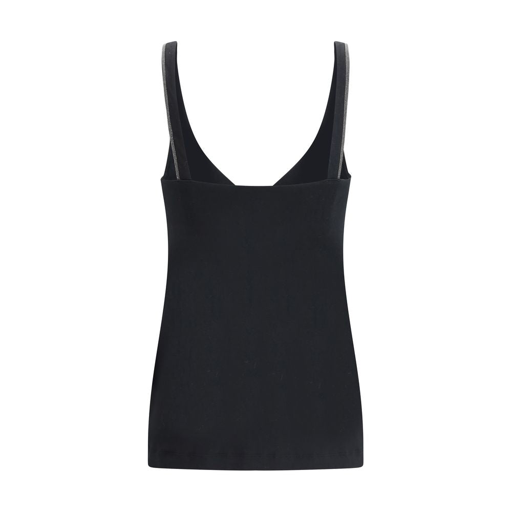 Brunello Cucinelli Black Cotton Sleeveles T-Shirt