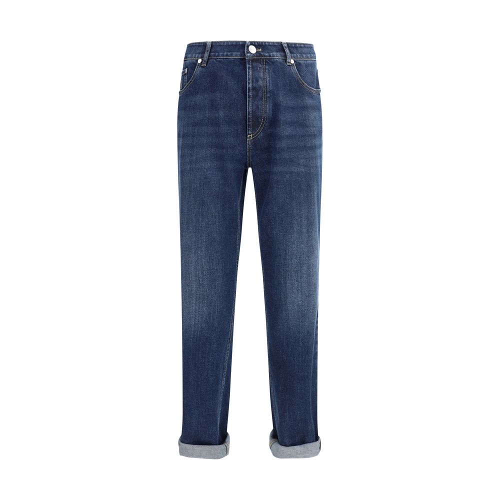 Brunello Cucinelli Blue Cotton Straight-Leg Jeans