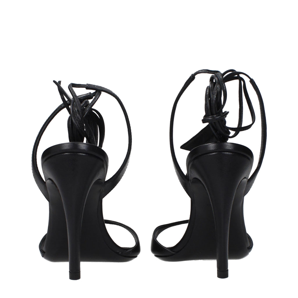The Attico Black Leather Stiletto Heel Sandals