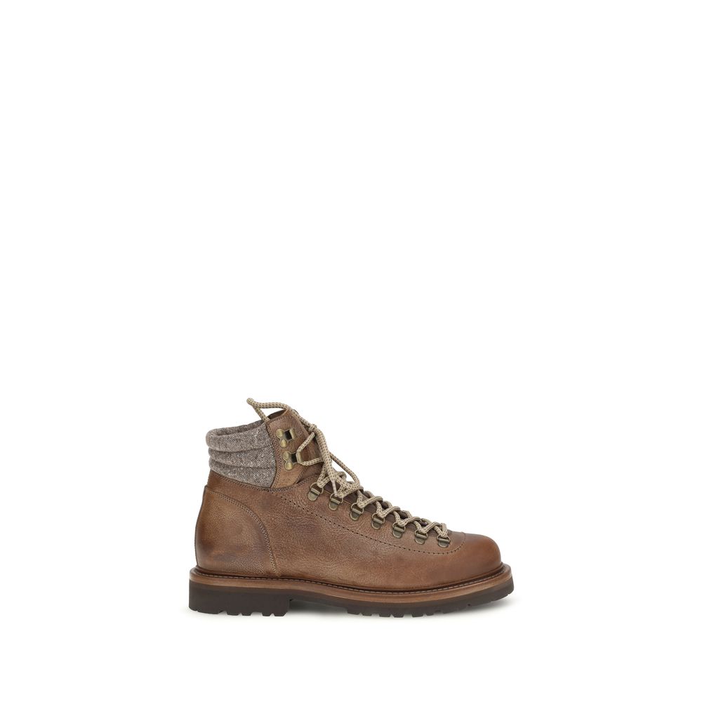 Brunello Cucinelli Brown Calf Leather Bos Taurus Lace-Up Boots