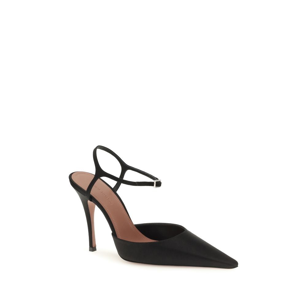 Amina Muaddi Black Satin High Heel Pumps