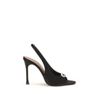Amina Muaddi Black Satin Stiletto Heel Sandals