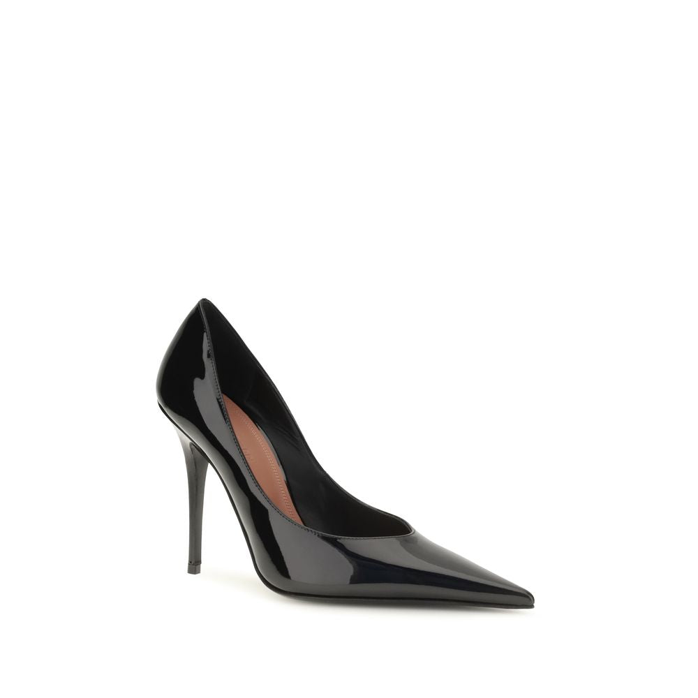 Amina Muaddi Black Calf Leather Bos Taurus High Heel Pumps
