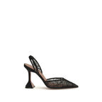 Amina Muaddi Black Fabric Stiletto Heel Sandals