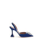 Amina Muaddi Blue Velvet Sandals