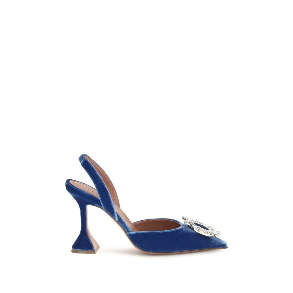 Amina Muaddi Blue Velvet Sandals