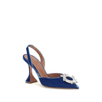 Amina Muaddi Blue Velvet Sandals