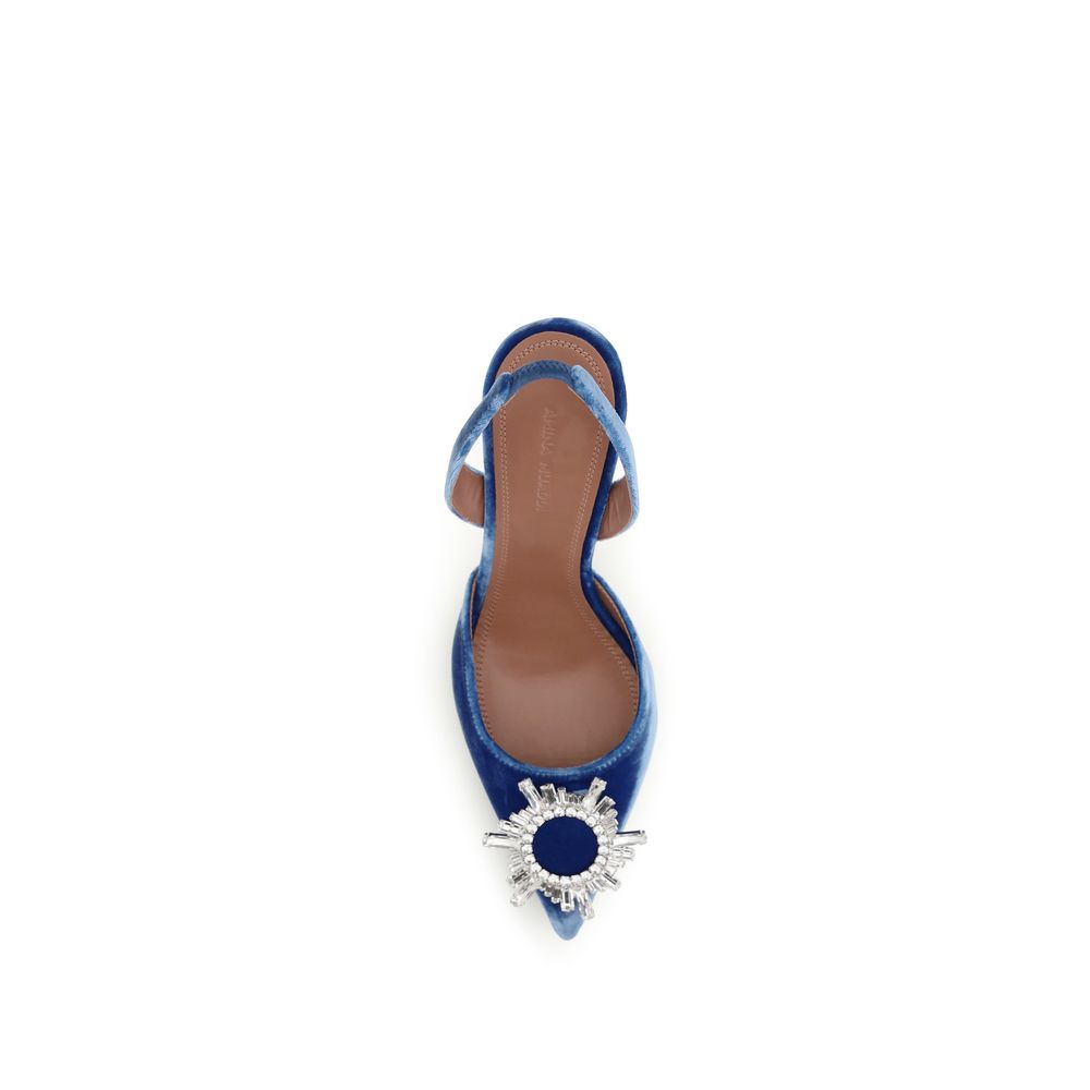 Amina Muaddi Blue Velvet Sandals