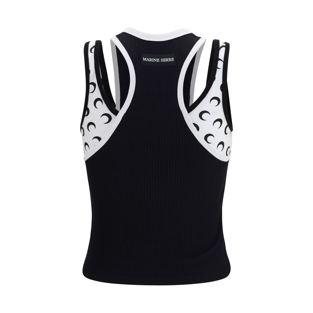 Marine Serre Black Organic Cotton Sleeveles T-Shirt