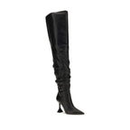 Amina Muaddi Black Calf Leather Bos Taurus Over The Knee