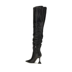 Amina Muaddi Black Calf Leather Bos Taurus Over The Knee
