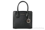 Michael Kors Mercer Medium Leather Messenger Crossbody Handbag (Black Solid)