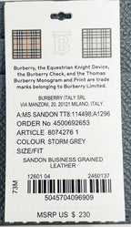 Burberry Sandon Business Small Grey Grained Leather Card Case Wallet