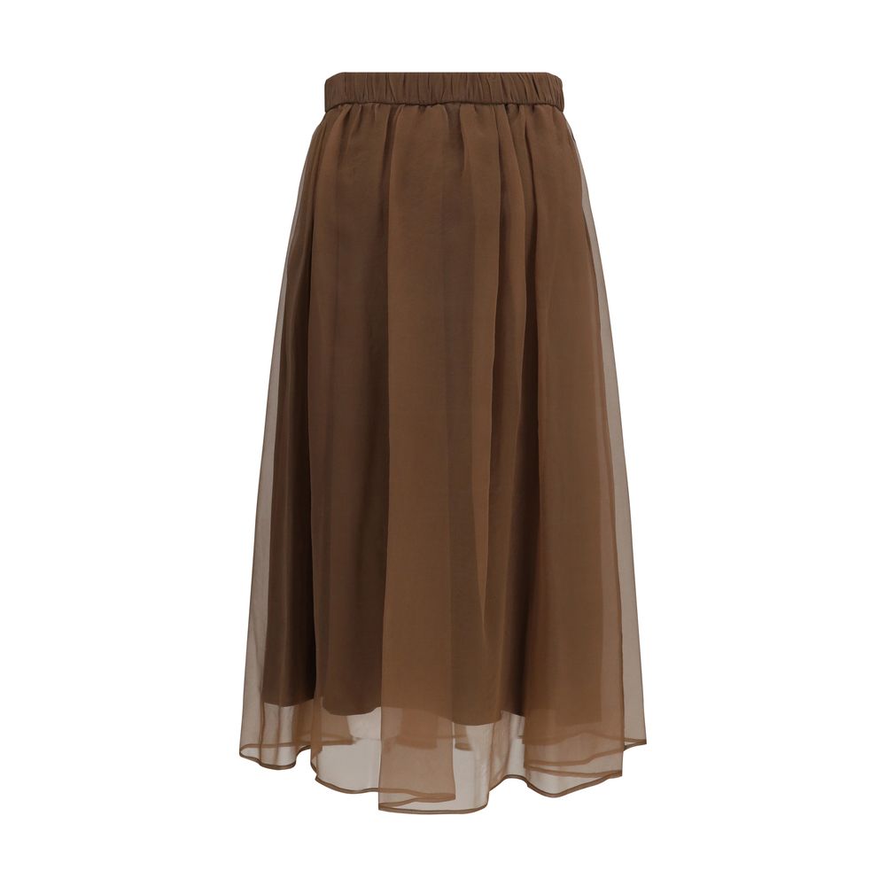 Brunello Cucinelli Brown Silk Midi Skirt