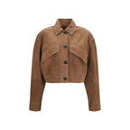 Brunello Cucinelli Brown Calf Leather Bos Taurus Denim Jacket