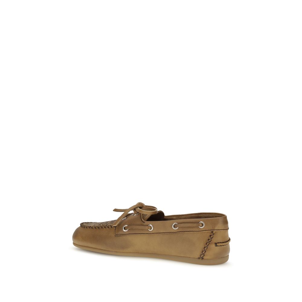 Miu Miu Beige Calf Leather Bos Taurus Slip-On Loafers