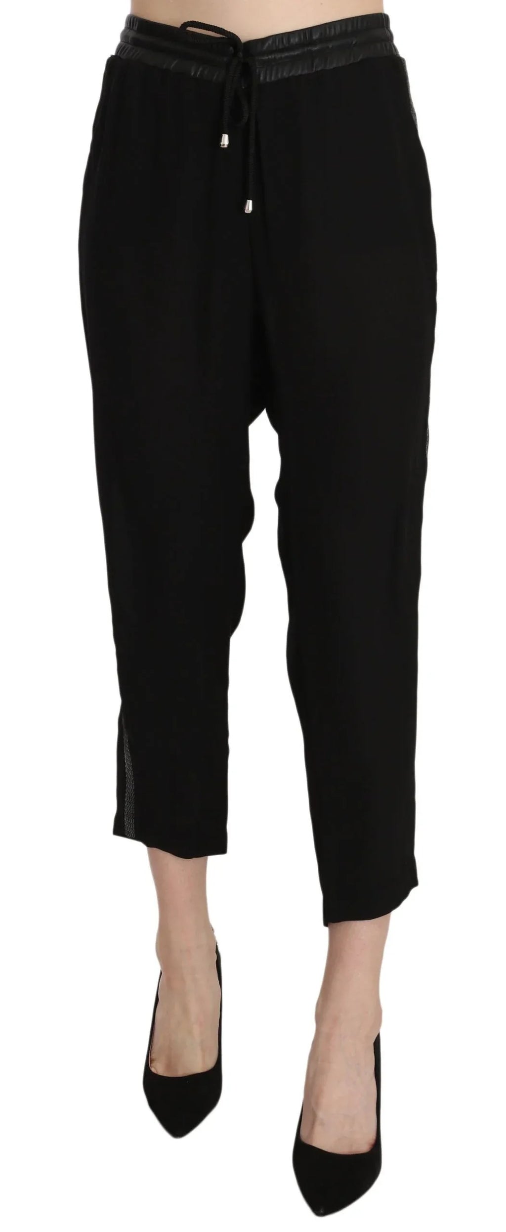Guess Black Polyester High Waist Cropped Trousers Pants - Zeiniez