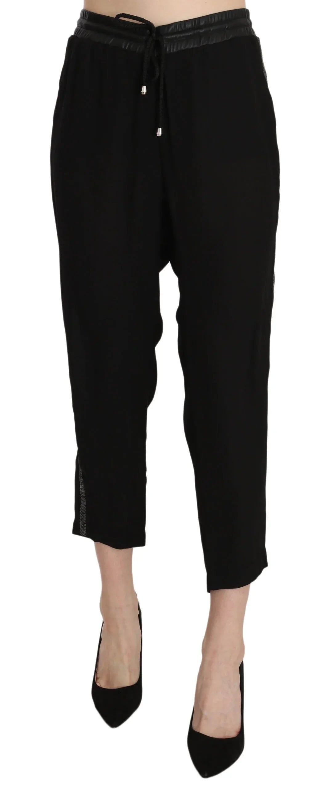 Guess Black Polyester High Waist Cropped Trousers Pants - Zeiniez