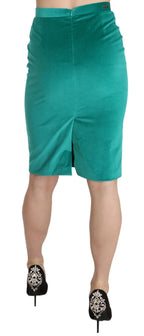 GF Ferre Green Solid Twill Knee Length Pencil Midi Skirt - Zeiniez