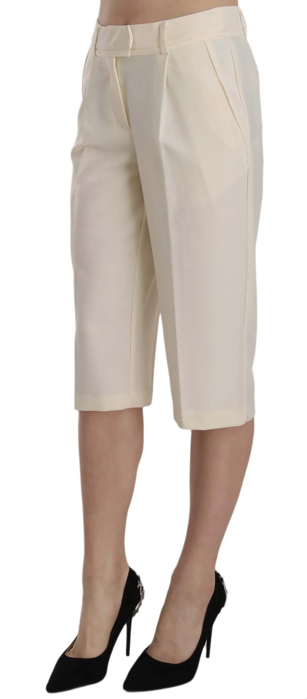 Silvian Heach Cream Mid Waist Cotton Straight Cropped Pants - Zeiniez